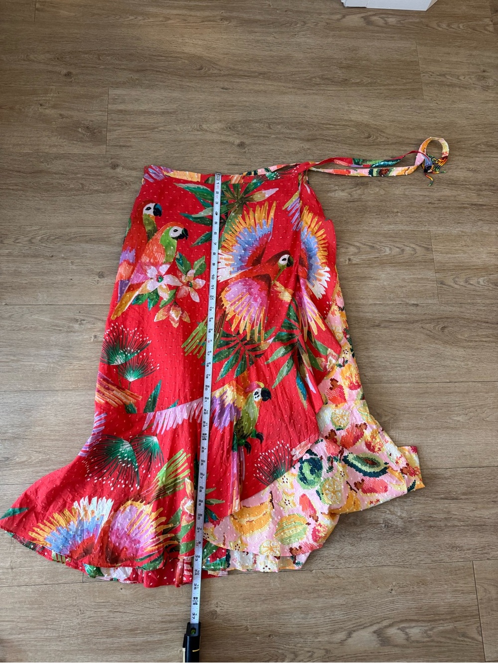 Farm Rio Nadya Wrap Midi Skirt Red Macaw Size Large - Picture 10 of 11